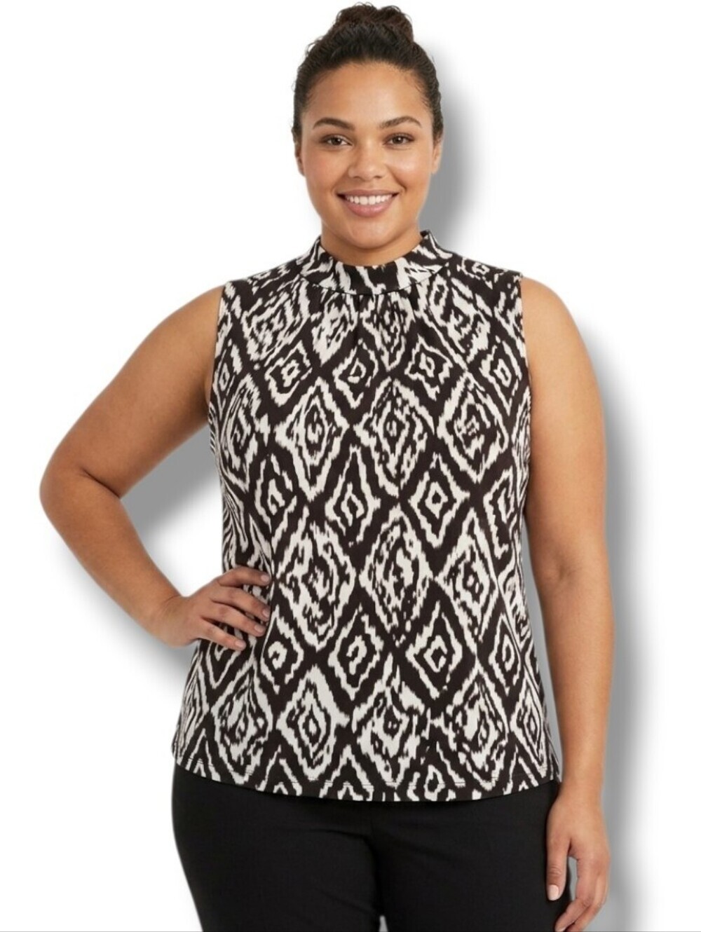 KC Stevens Women's Plus Size brown & White high neck sleeveless blouse - 2x